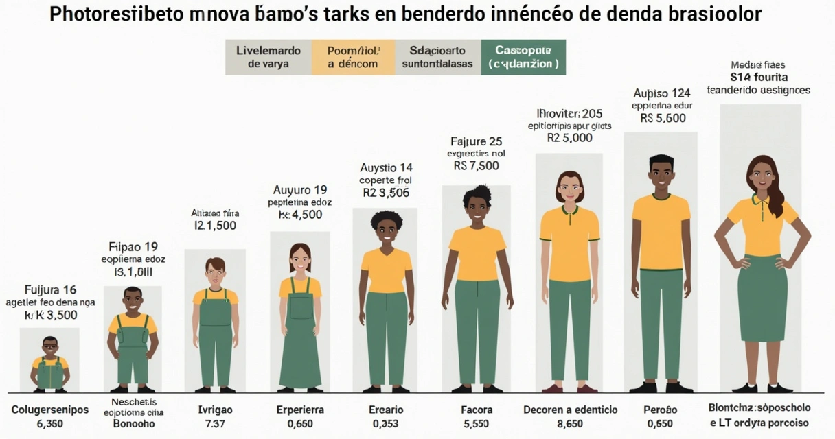 Ilustração com várias faixas salariais e setas mostrando aumento gradual dos descontos