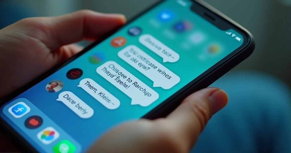 Teléfono smartphone mostrando várias mensagens e fake news nas redes sociais 