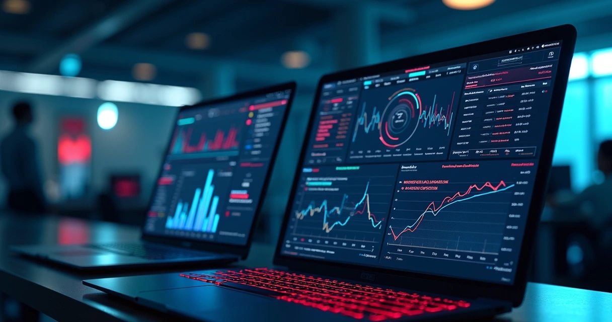 Equipamento de automação de marketing com indicadores falhando em um painel digital detalhado 