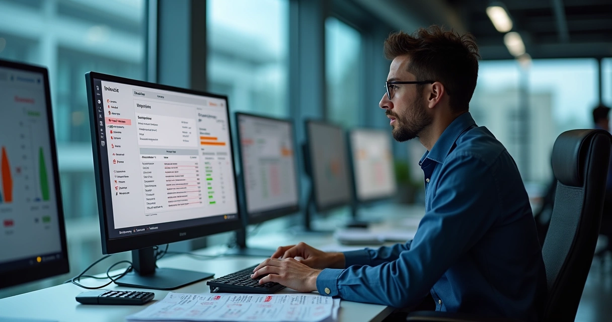 Gestor percebe erros manuais na emissão de notas fiscais em tela de computador 