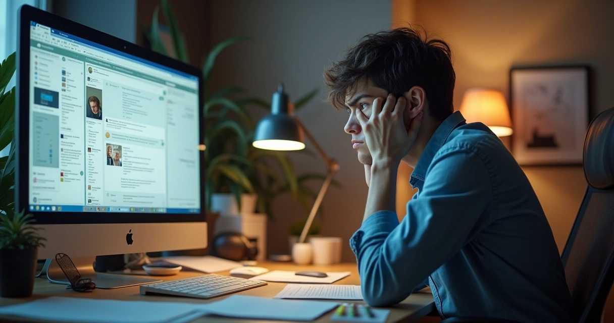 Pessoa olhando para uma tela cheia de informações confusas