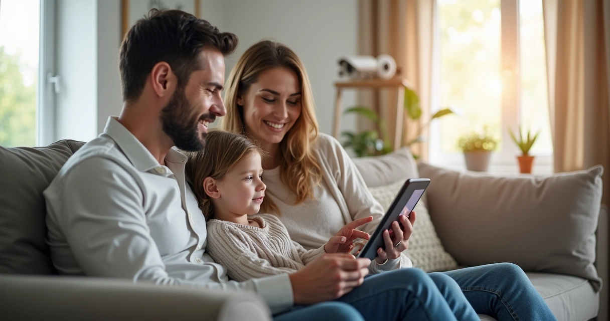 Família acessando monitoramento por aplicativo 