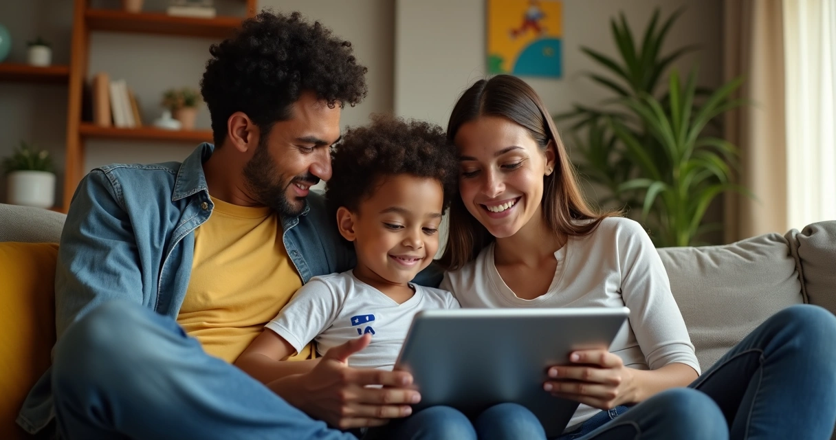 Família acompanhando desempenho esportivo do filho pelo aplicativo 