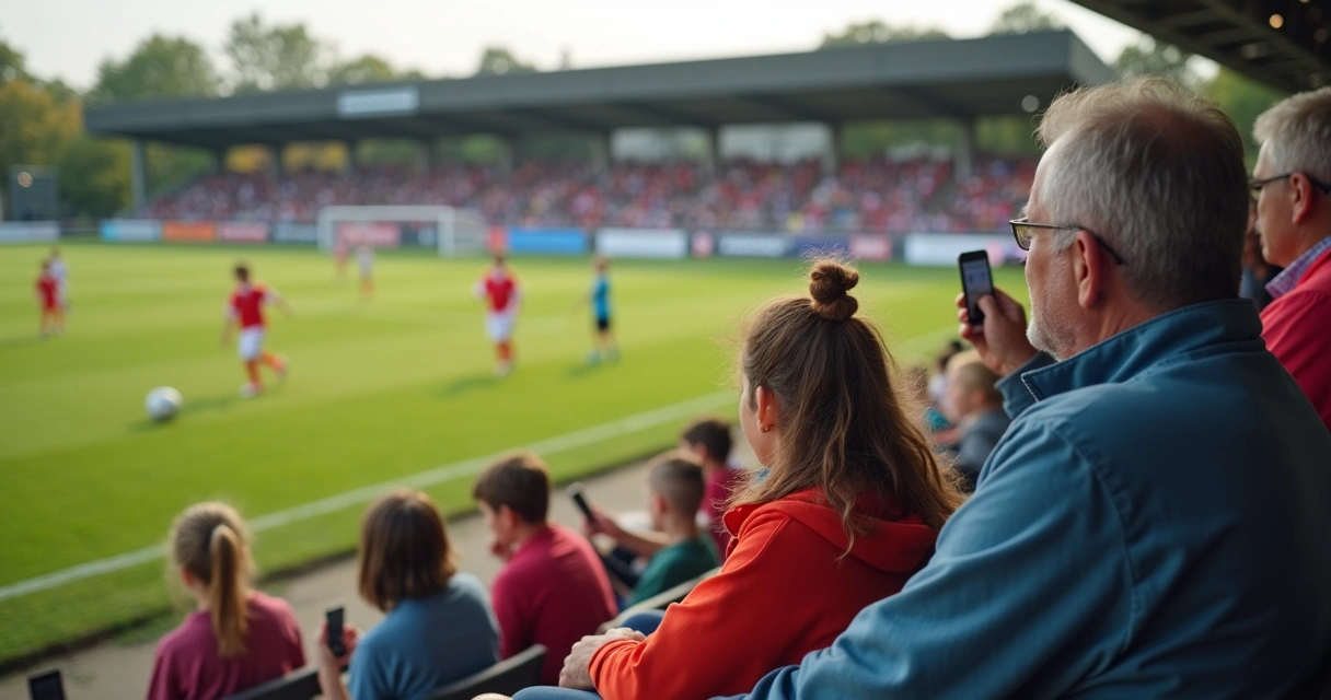 Pais e filhos assistindo jogo de futebol de base 