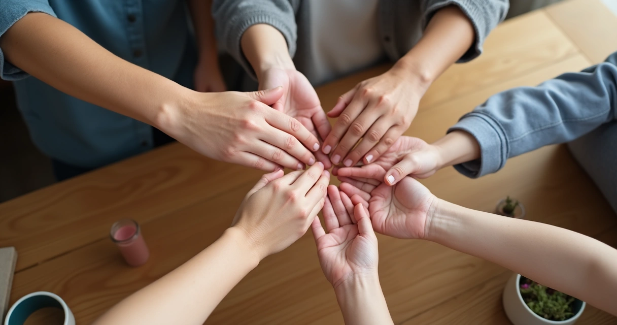 Manos de familia unidas en señal de acuerdo 