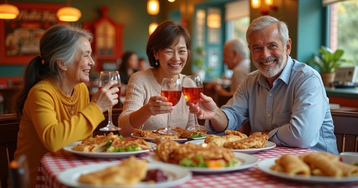 Família comemorando em mesa de jantar temática em Orlando 