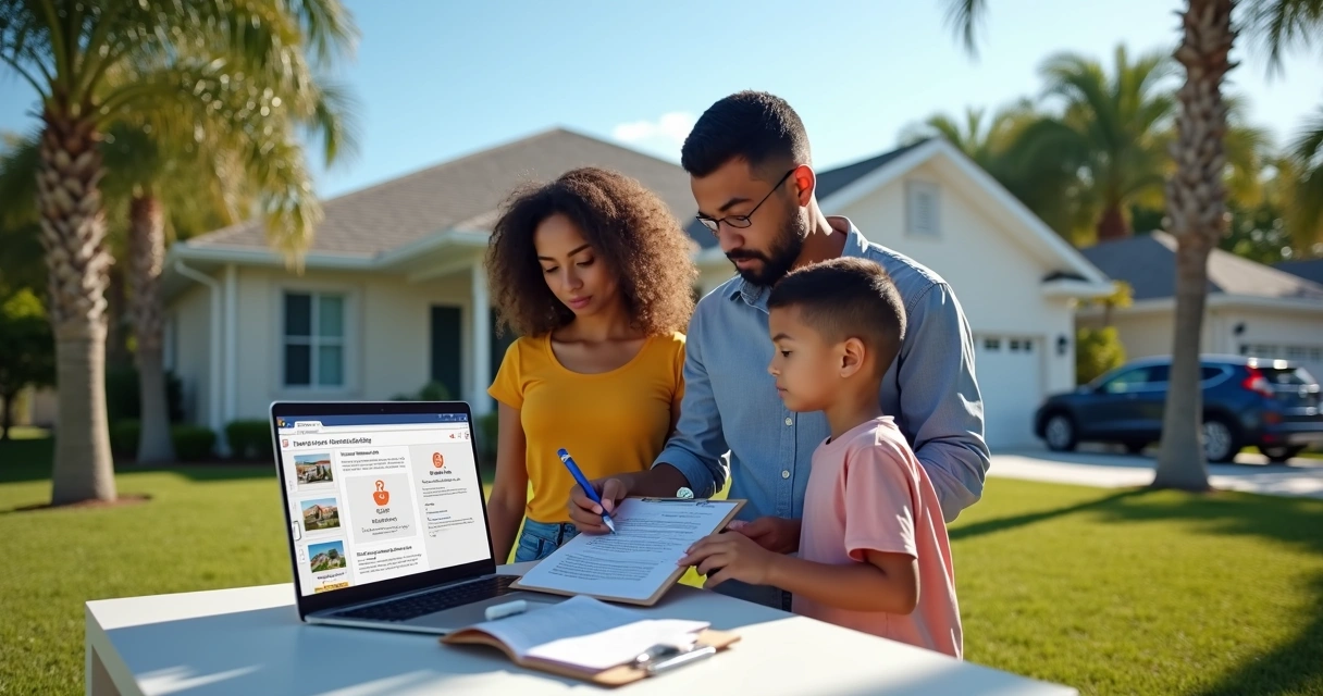 Família brasileira analisando contrato de aluguel em casa de temporada em Orlando 