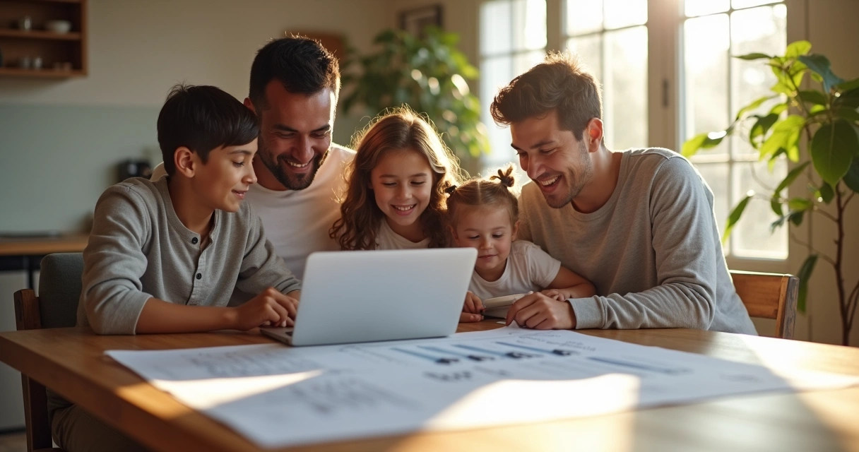 Família observando planta de casa financiada pela Caixa Econômica Federal 