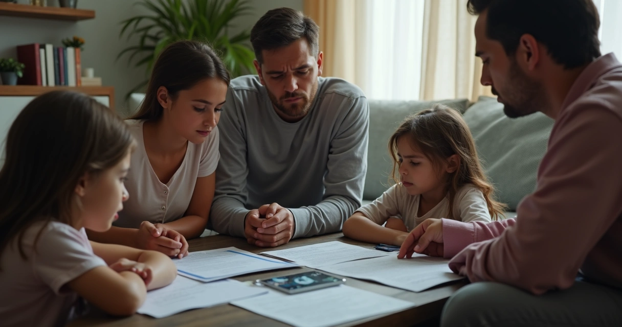 Família preocupada com tratamento negado. 