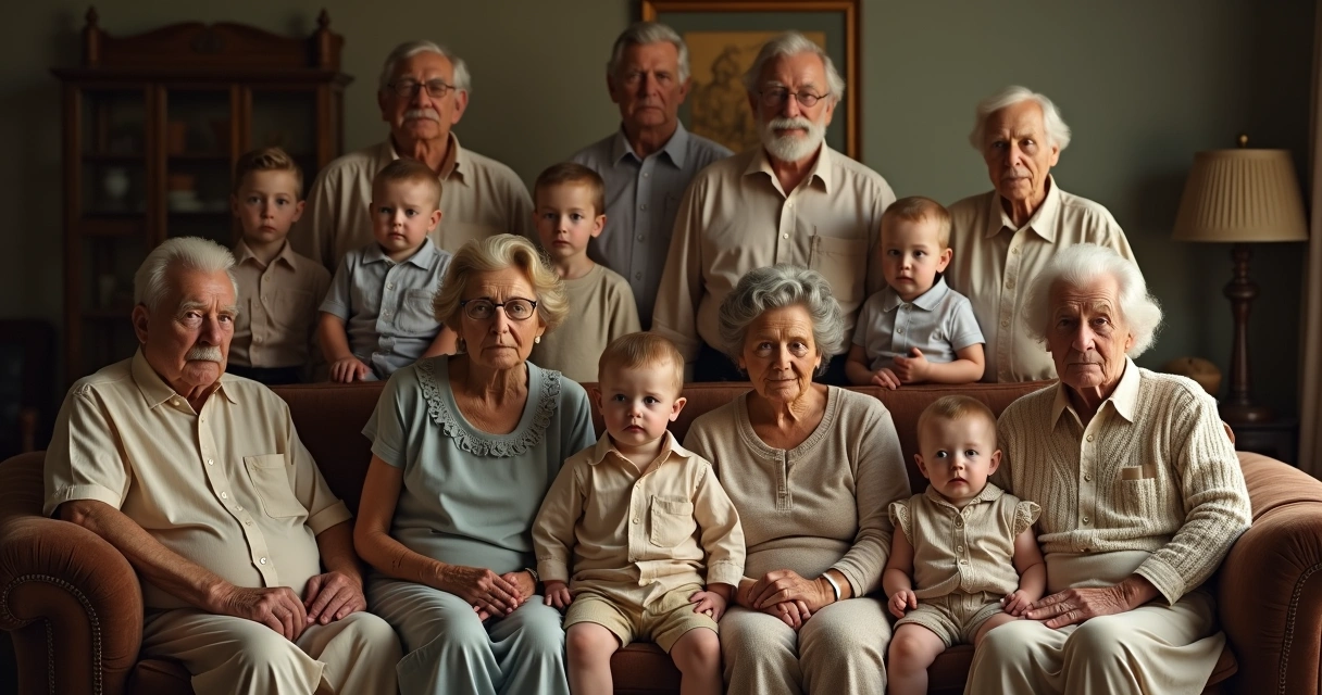 Família antiga reunida na sala 