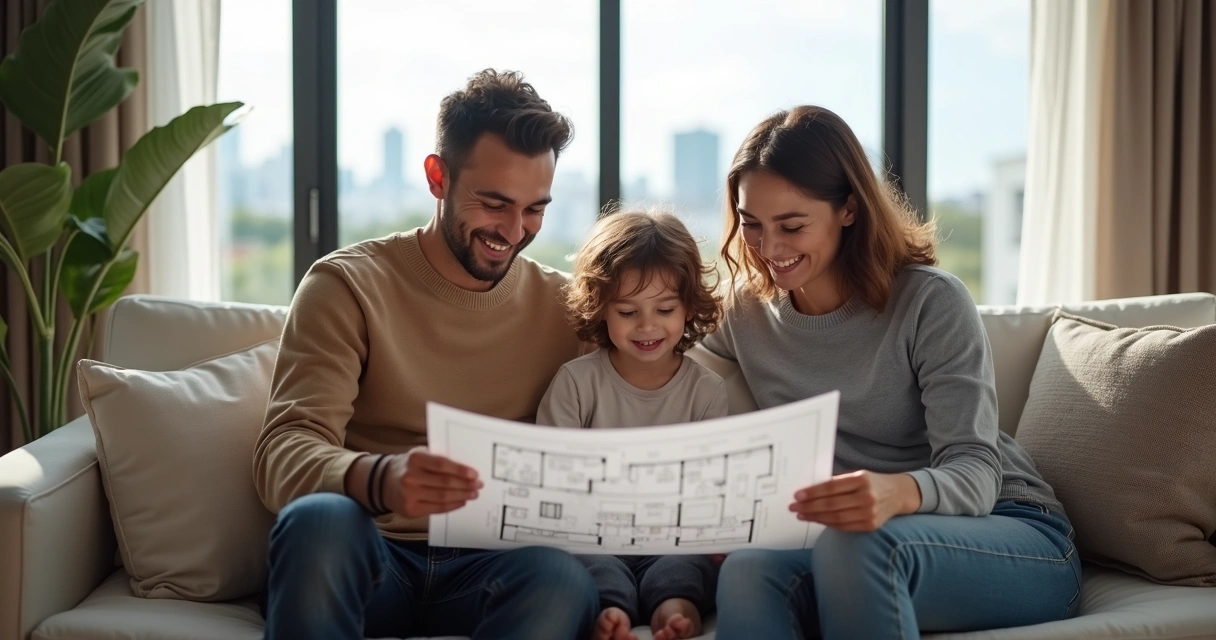 Família analisando planta de apartamento no Cambuí 