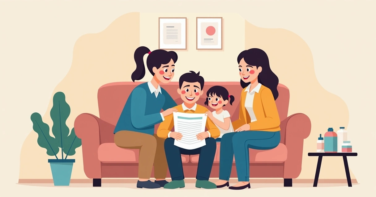 Familia reunida apoiando pessoa recém-diagnosticada com doença grave 