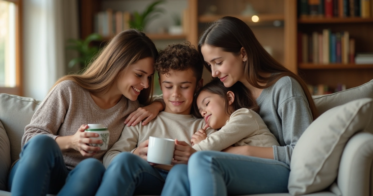 Familia reunida mostrando apoyo y comprensión 