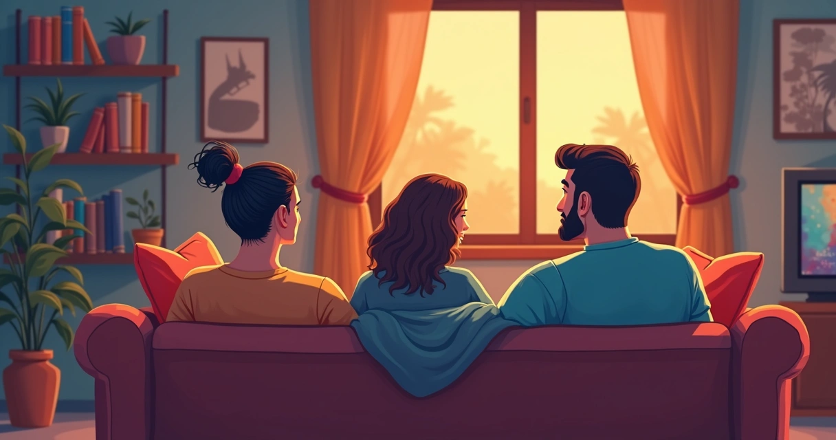 Família reunida assistindo filme clássico juntos 