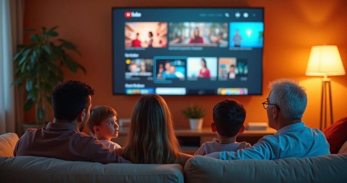 Família de diferentes faixas etárias assistindo a vídeos no YouTube 