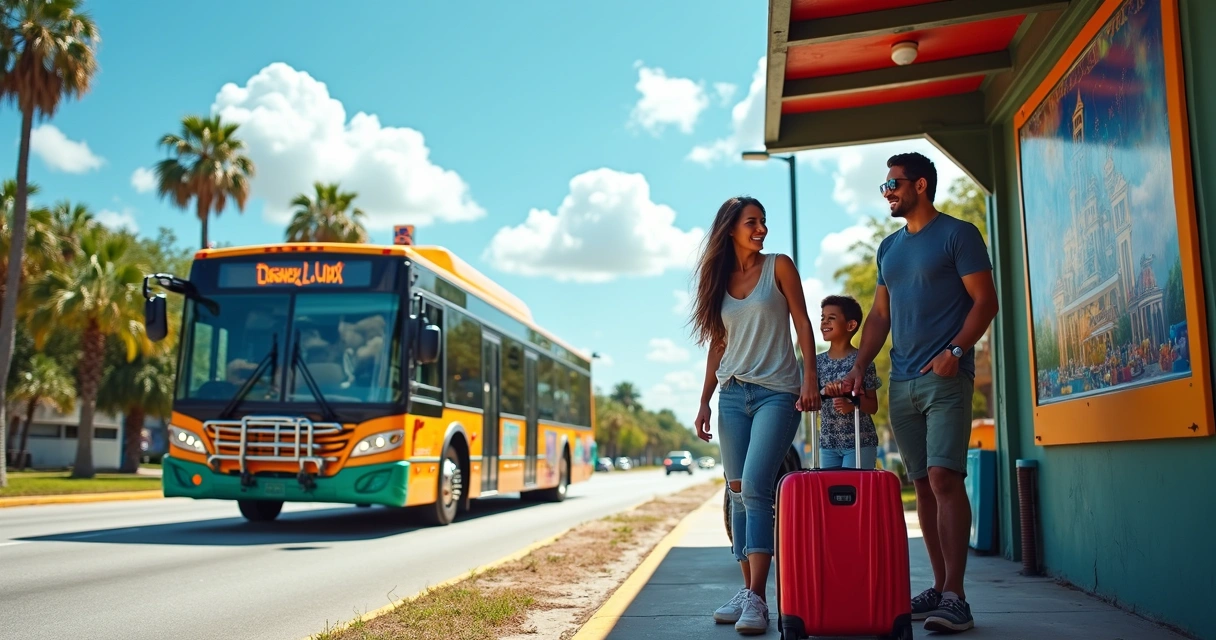 Família brasileira aguardando ônibus em Orlando 