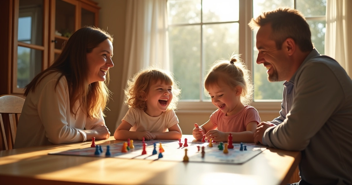 Pais e filhos jogando jogo de tabuleiro em mesa 