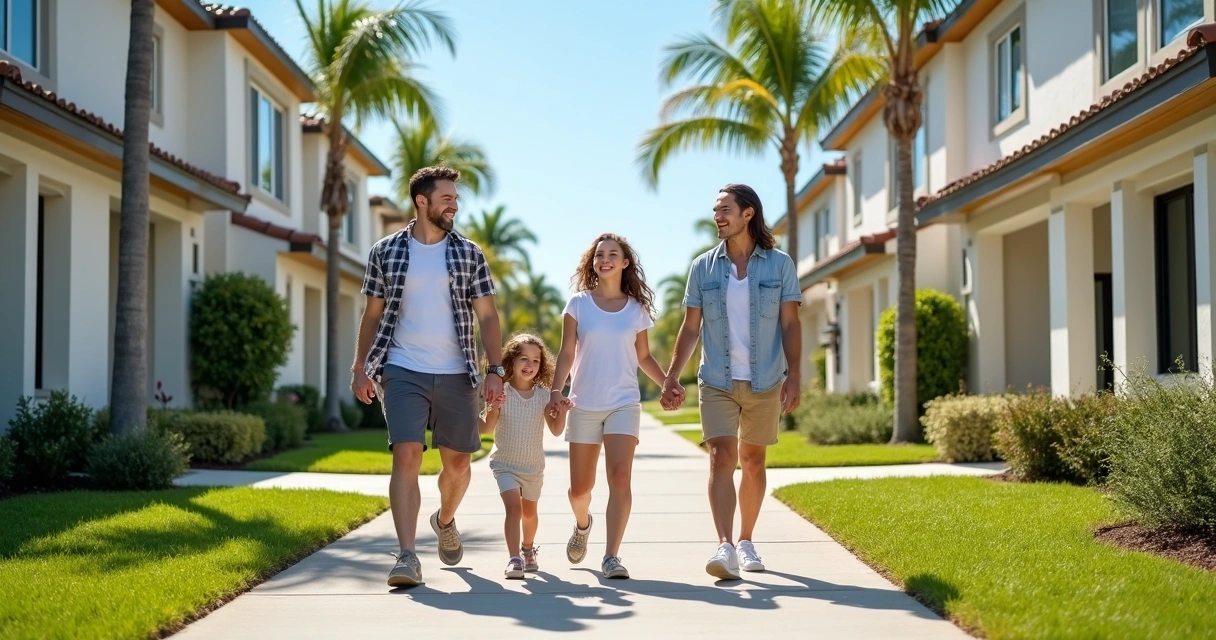 Família passeando por condomínio de casas em Orlando 