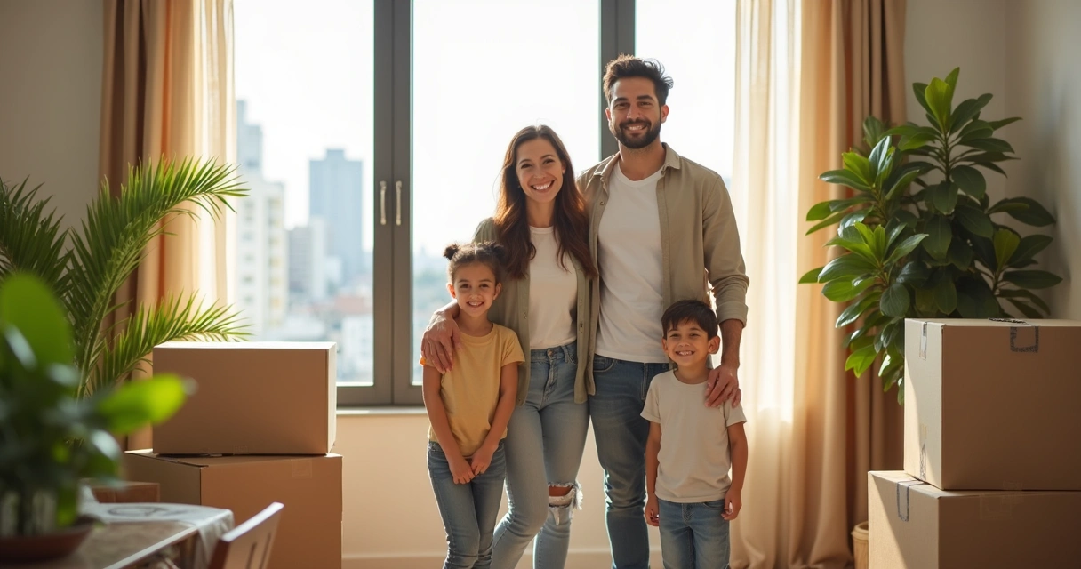 Família sorrindo em apartamento novo em Campinas 