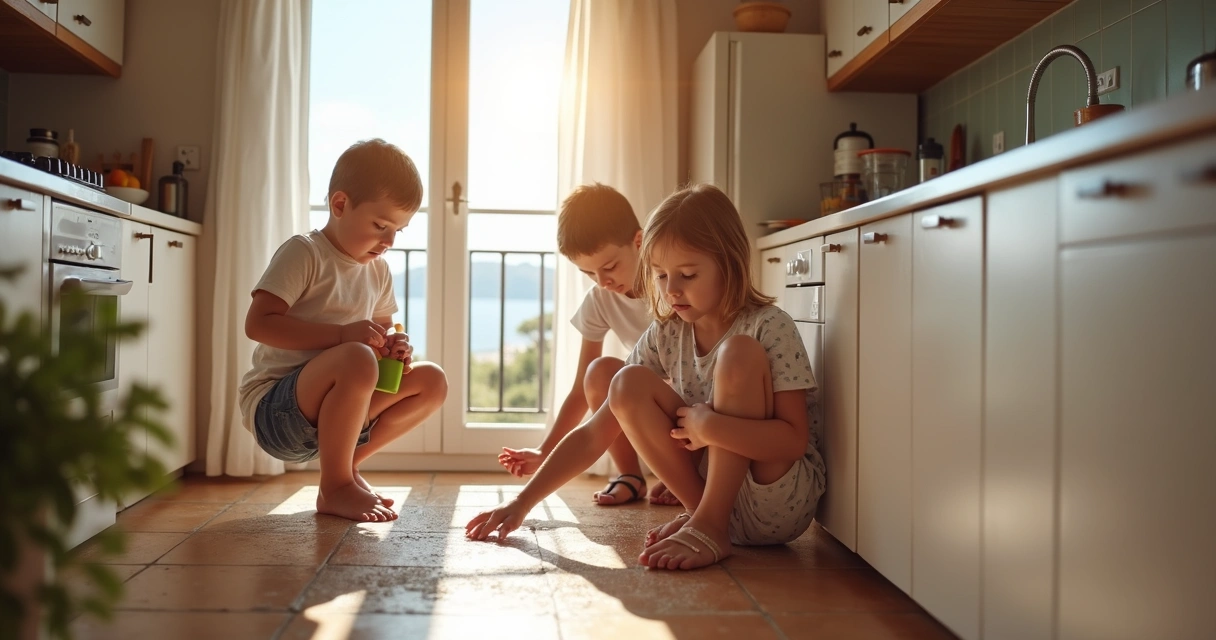 Família fazendo manutenção preventiva em casa de férias no Algarve 