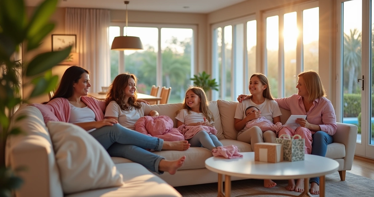 Família relaxando em casa de temporada após dia de parque