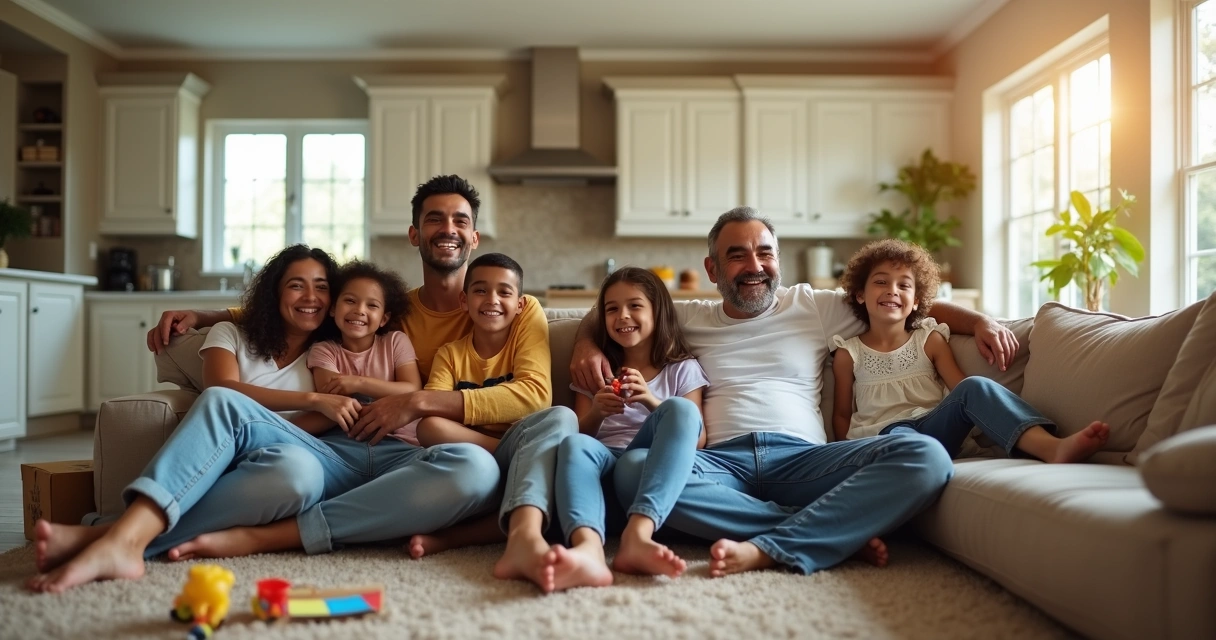 Família aproveitando sala ampla em casa de temporada em Orlando