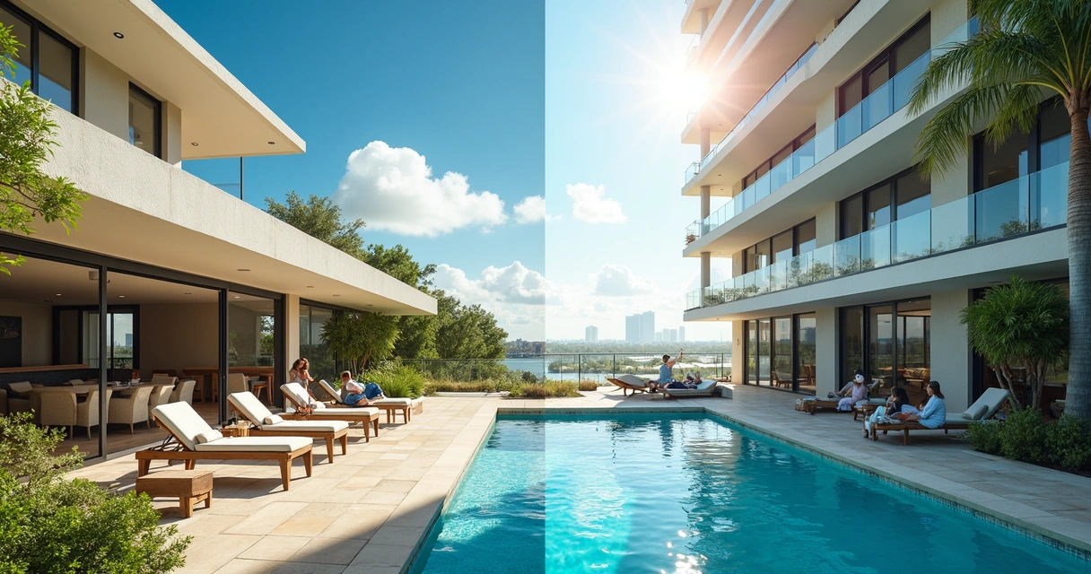 Família aproveitando área externa de casa de temporada ao lado de hotel moderno em Orlando 