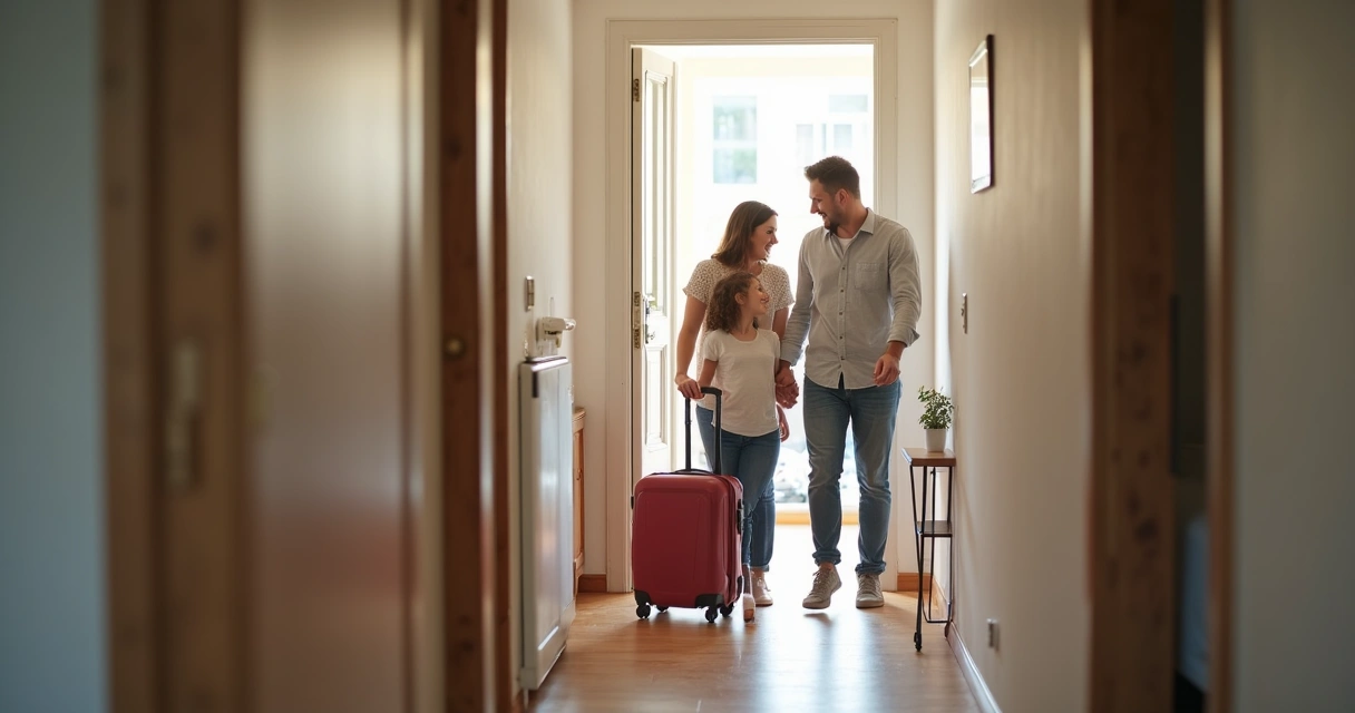 Família fazendo check-in em apartamento de aluguel temporário 