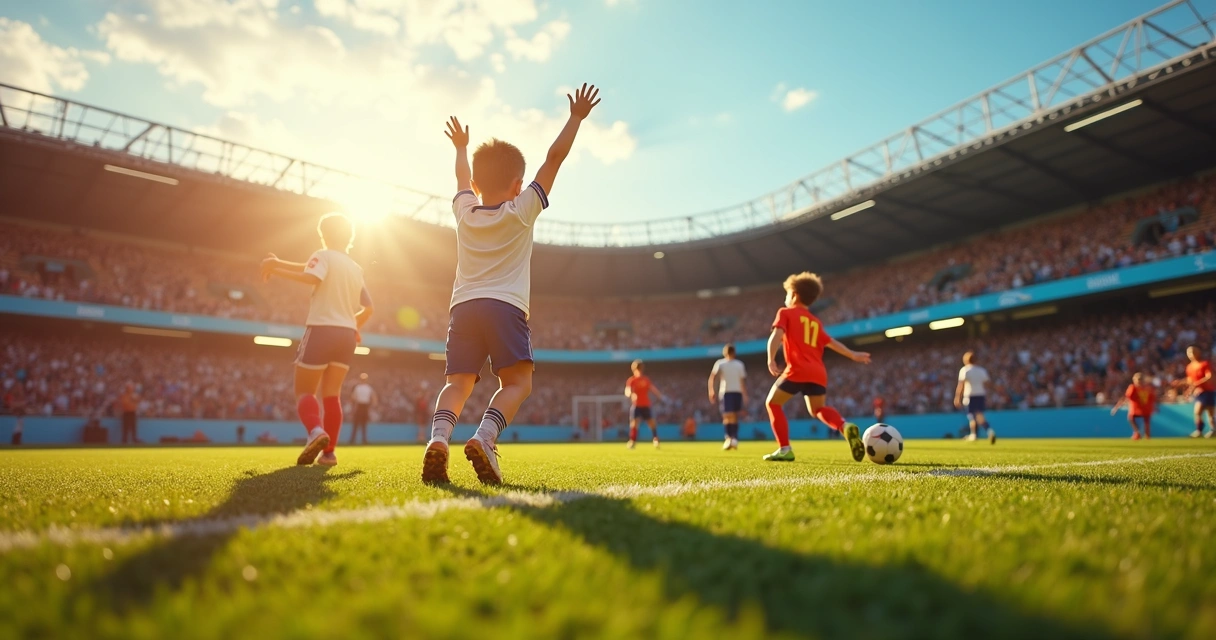 Família comemorando gol de filho em partida de futebol 