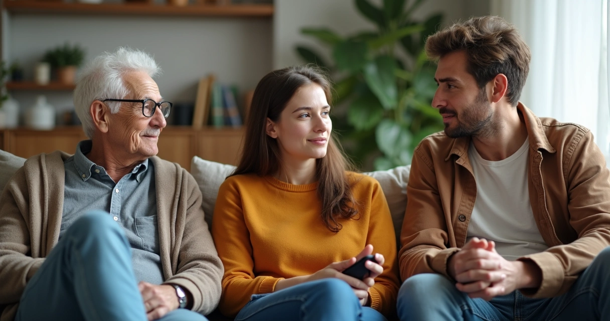 Conflito leve entre gerações em uma família na sala de estar