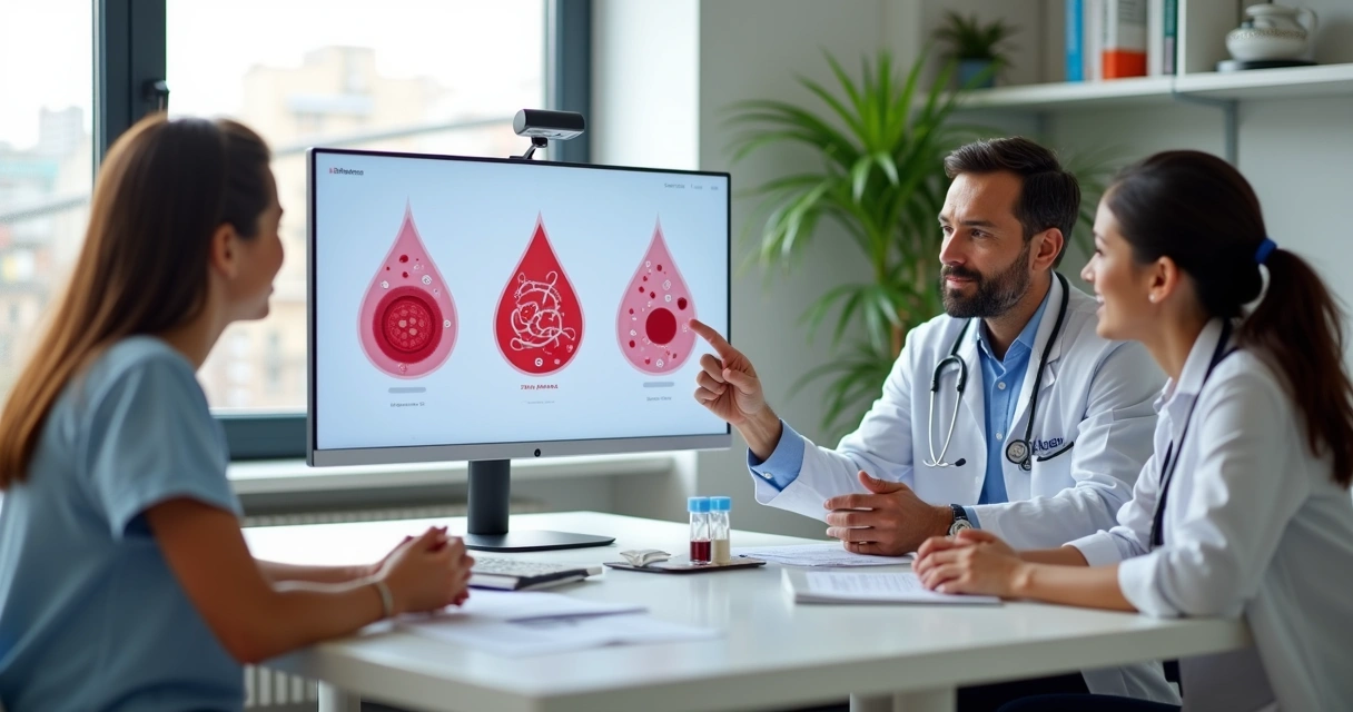 Família conversando com hematologista sobre doenças raras do sangue em consultório 