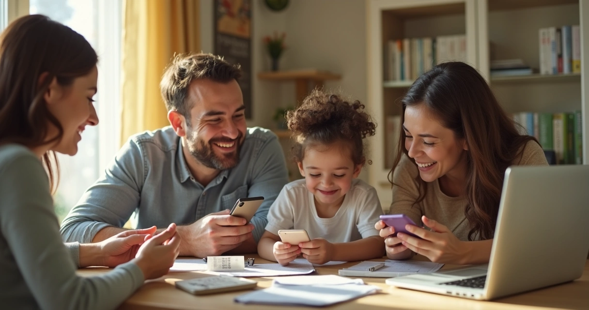 Família usando WhatsApp para organizar gastos 