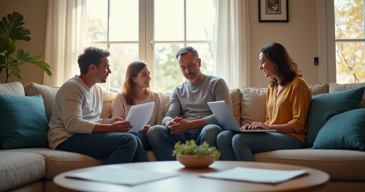 Família sentada em sala conversando sobre futuro profissional 
