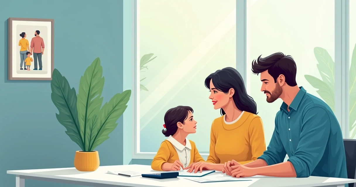 Família sentada à mesa discutindo proteção financeira 