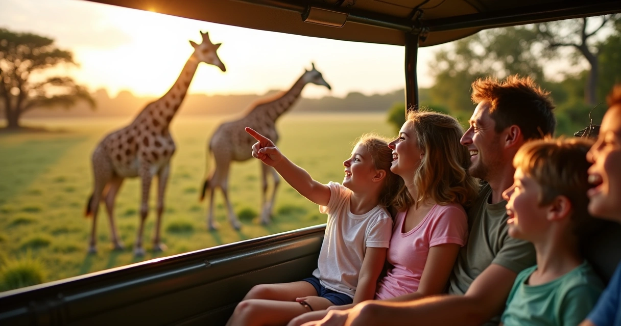 Família observando animais durante safári no Animal Kingdom 