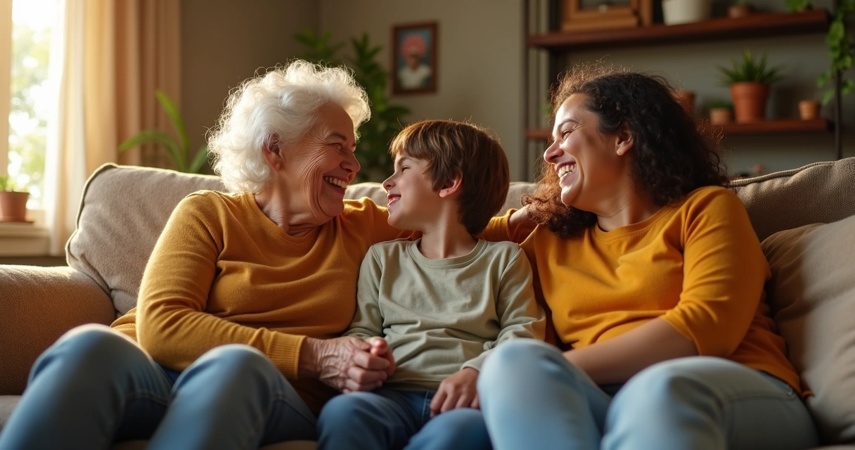 Família reunida em sala aconchegante, transmitindo acolhimento em contexto de curatela