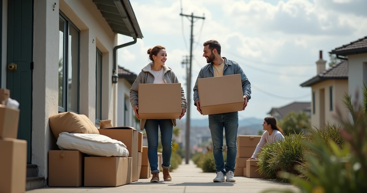 Família levando objetos para fora de casa em remoção 