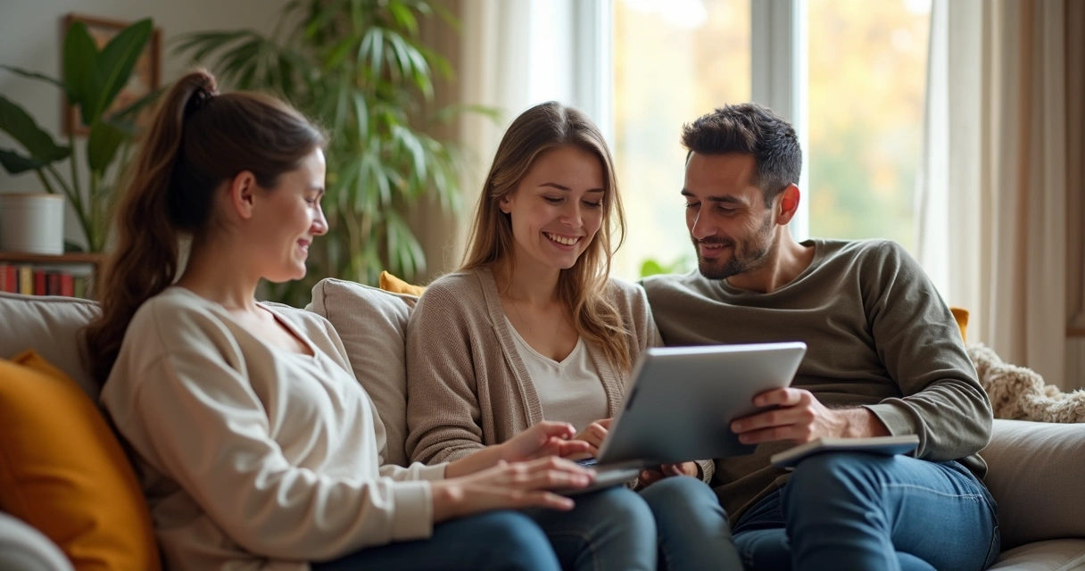 Família conversando sobre uso seguro da internet em casa 