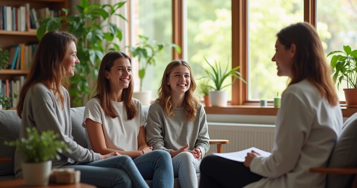 Família conversando com hebiatra em ambiente acolhedor 
