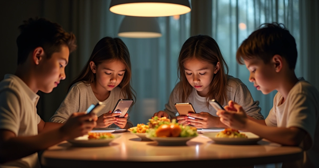 Família reunida, mas cada um olhando para o celular 