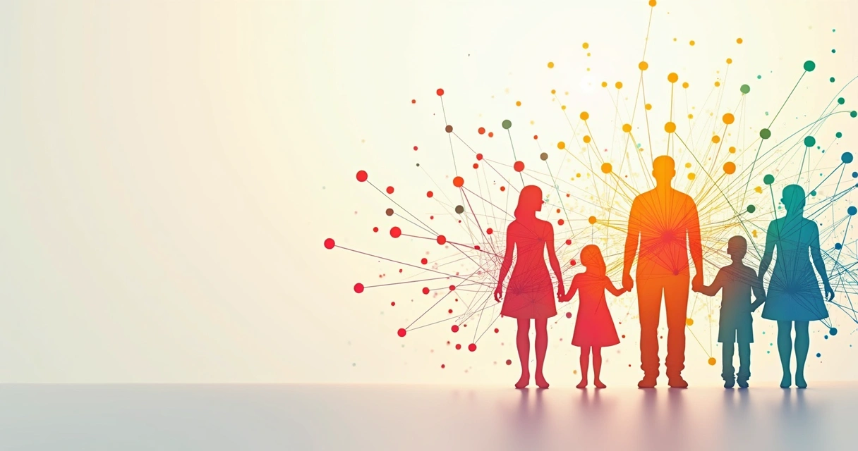 Ilustração de figuras familiares conectadas por linhas 