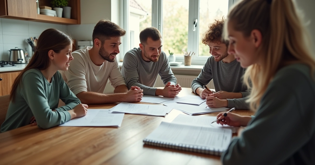 Família reunida organizando documentos do INSS 