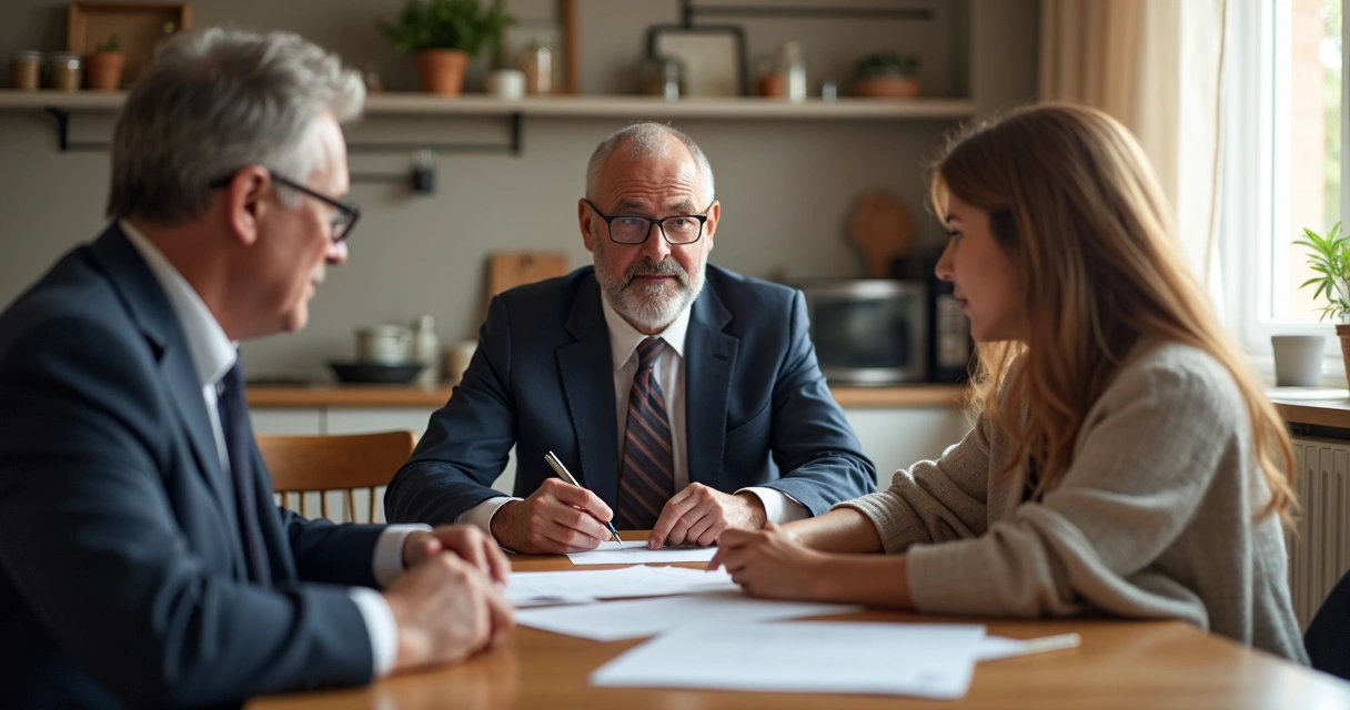 Família e advogado revisando documentação do plano de saúde para home care 