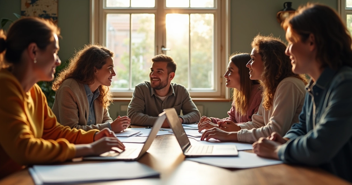 Família sentada à mesa analisando documentos de inventário 