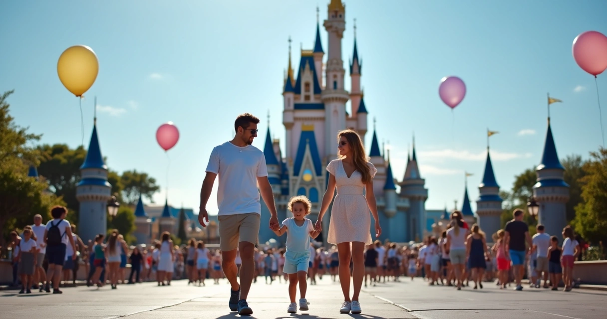 Família em frente ao castelo da Disney