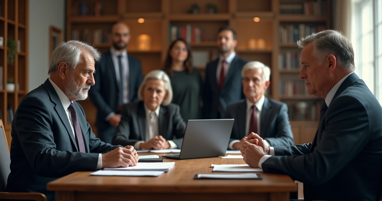 Discussão de liderança entre pai e filho em reunião familiar