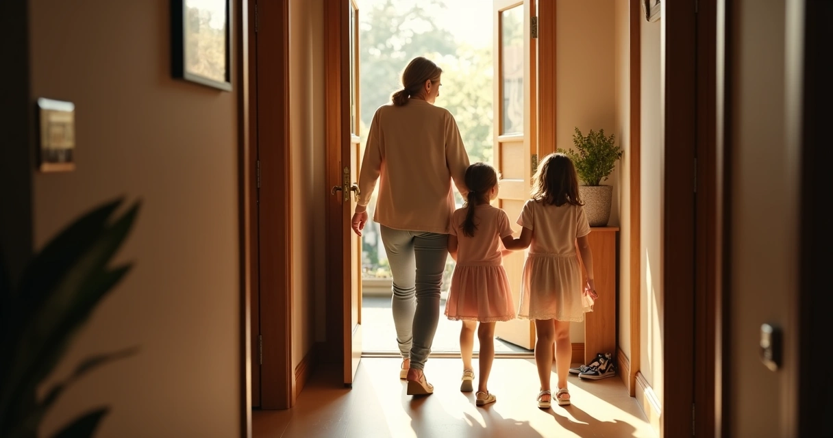 Família apagando luzes antes de sair de casa