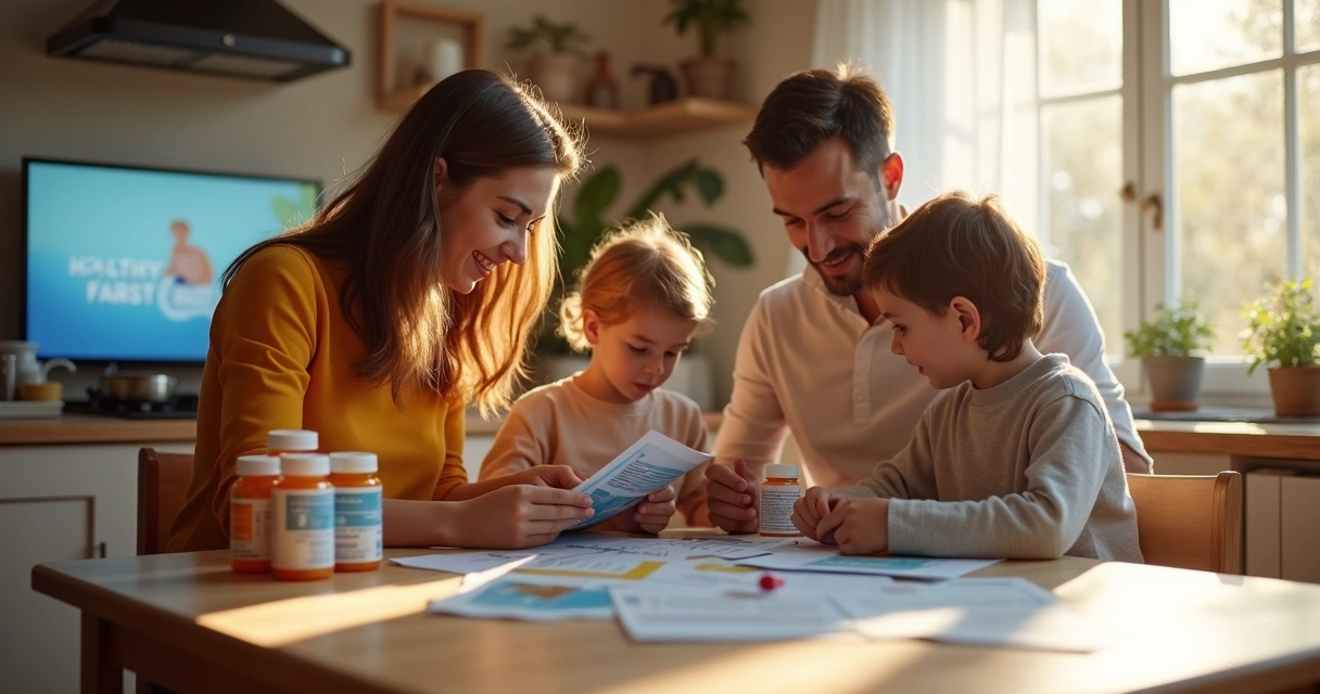 Família reunida aprendendo sobre saúde preventiva 