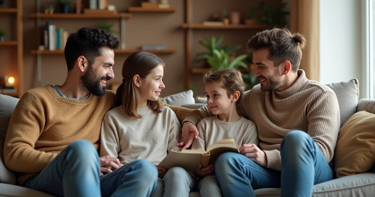 Família reunida em casa refletindo em conjunto 