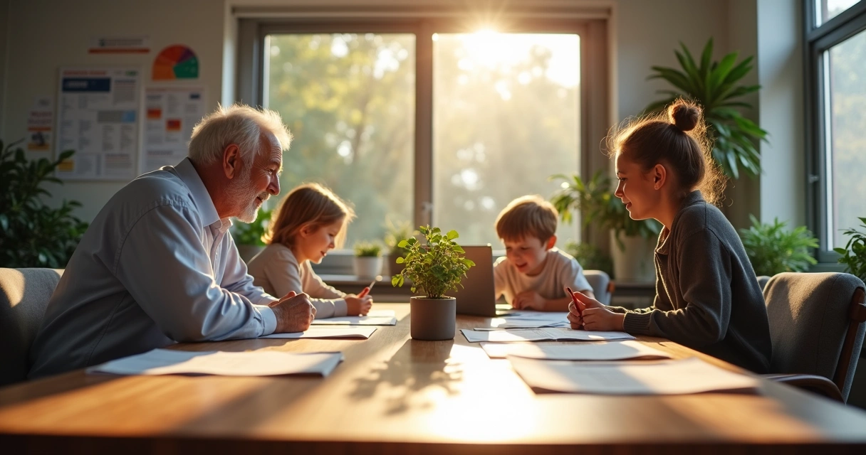Família em reunião planejando crescimento de empresa